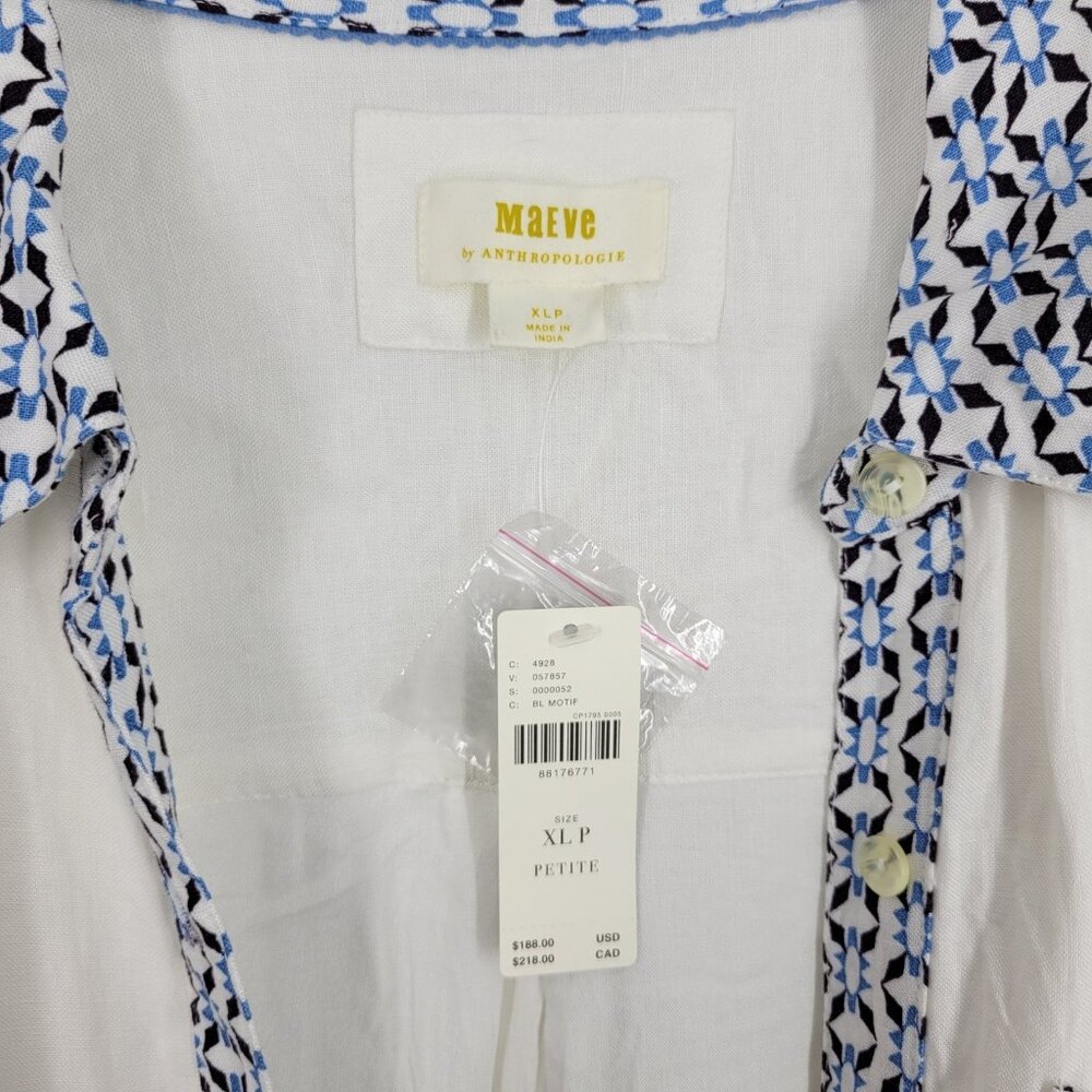 Maeve The Irene Linen Shirt Dress Resort Luxe Coastal Mediterranean XLP Vacation - Picture 3 of 8